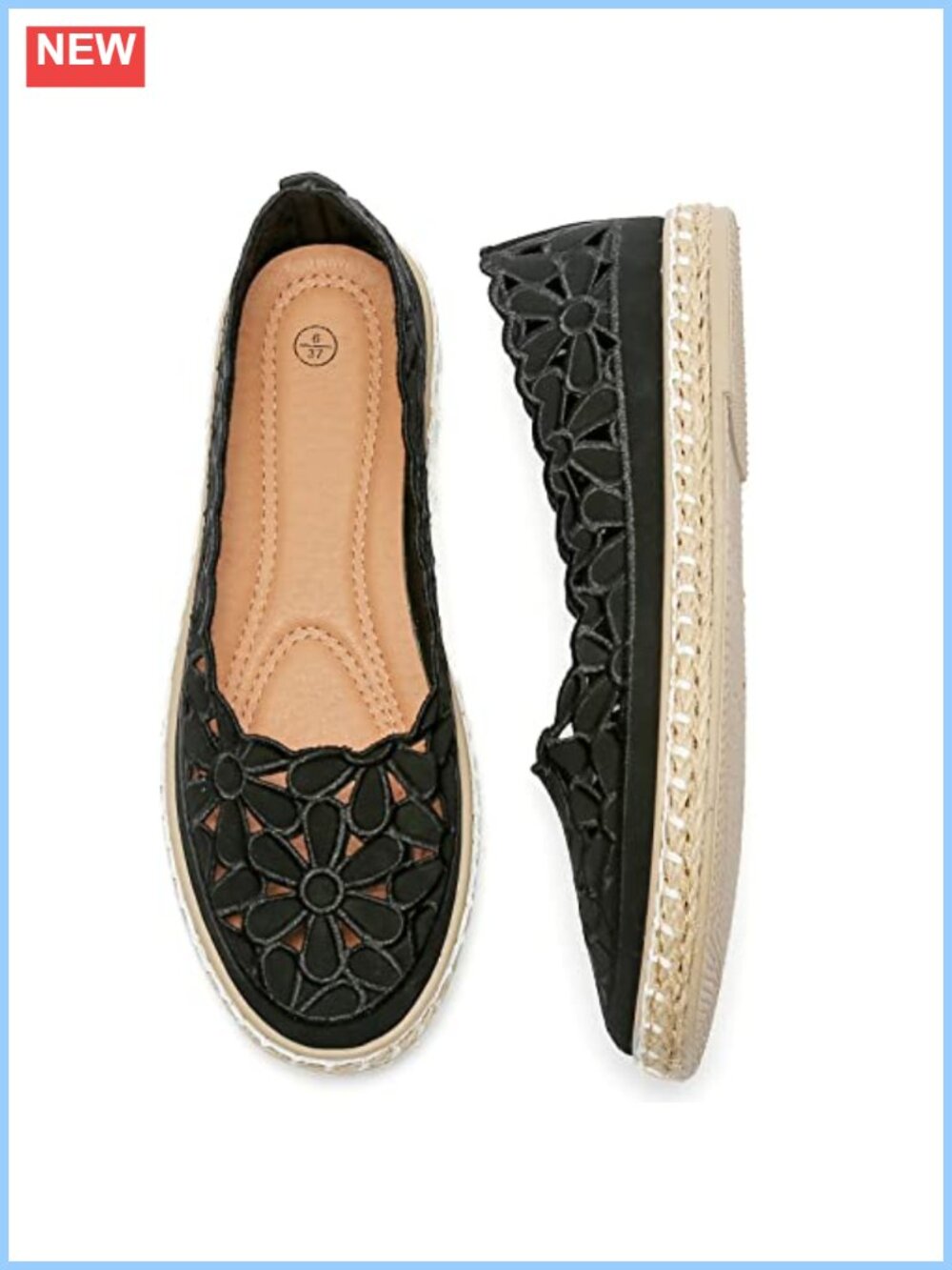 Women's PU Leather Ballet Flats Daisy Cut-Out Espadrille Loafers Slip-On